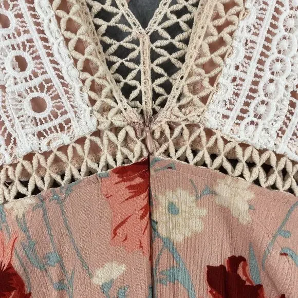 Selfie Leslie Dress Womens Small Floral Lace Boho Long Sleeve Crochet Trim Mini - Picture 9 of 15